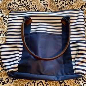 New navy & white striped tote bag